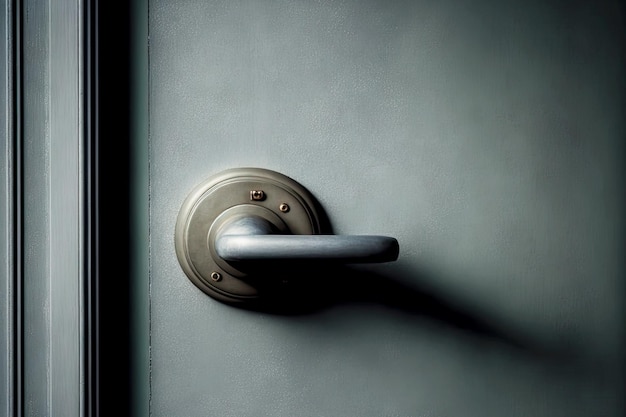 Grey metal door handle without key hole on silver door