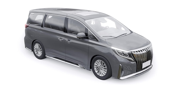 Фото Семейный городской автомобиль grey minivan premium business car 3d иллюстрация