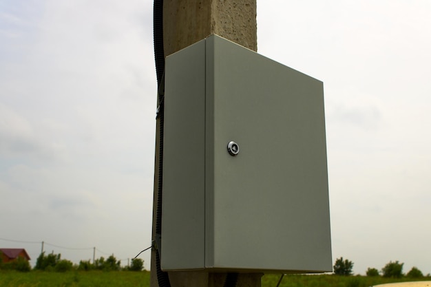 Grey mounting Cabinet on reinforced concrete support