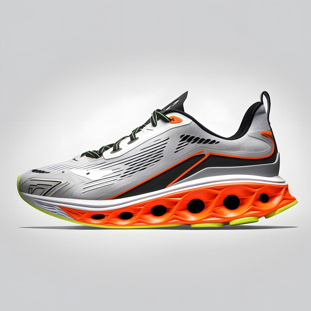 a grey and orange running shoe