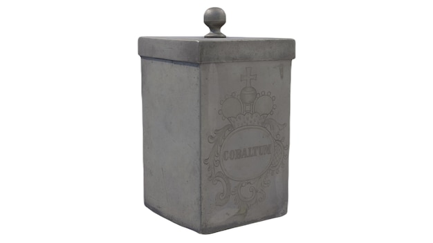 Photo a grey painted metal canister with the word 