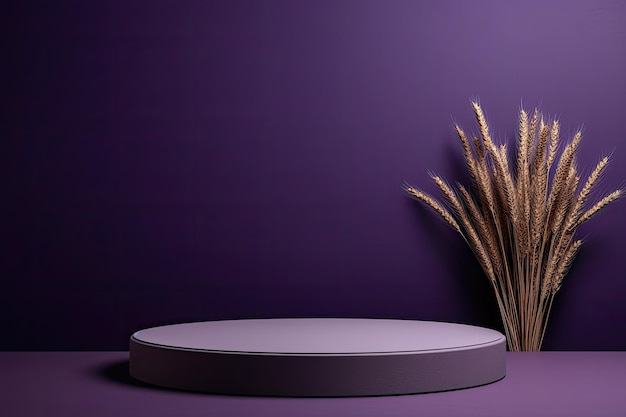 grey podium close shot purple backg studio with Wheat