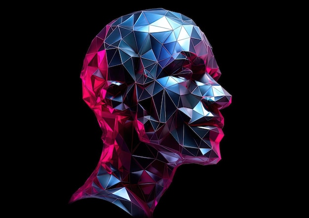 a grey polygonal head on a black background