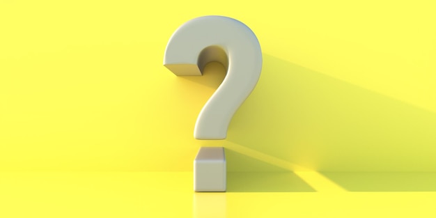 Grey question mark isolated on lemon color wall background 3d illustration