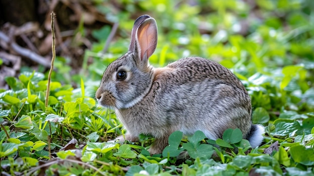 Grey rabbit Sweet cute baby bunny with beautiful eyelashes and gray AI Generative