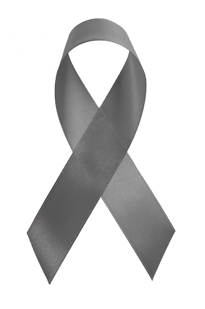 Grey ribbon isolated on white. Parkinson's disease or brain cancer awareness symbolic concept