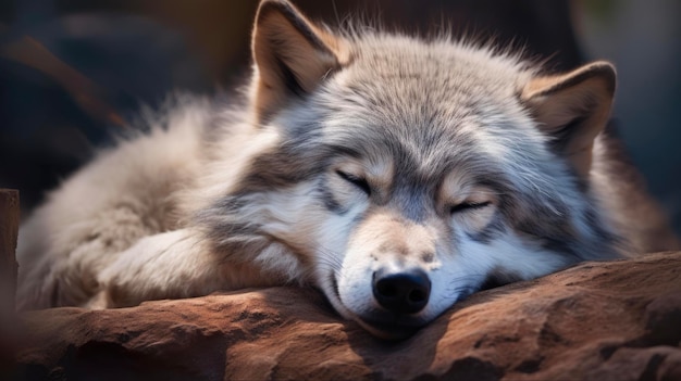 Photo grey sleeping wolf captivating image of a wild canine beast in restful slumber