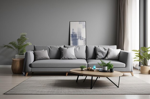 Grey sofa in living room for mockup
