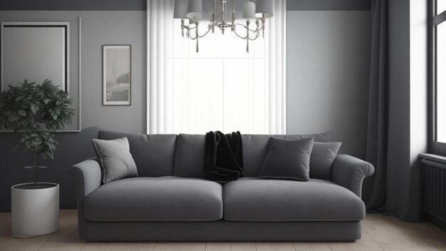 Photo a grey sofa in a room