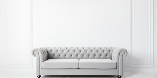 Grey sofa in white room isolated