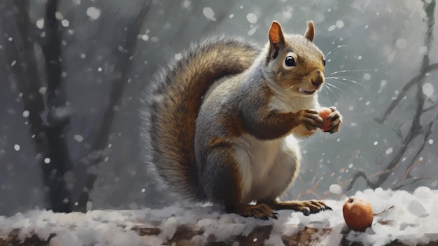 A grey squirrel gathering nuts for the winter AI generated