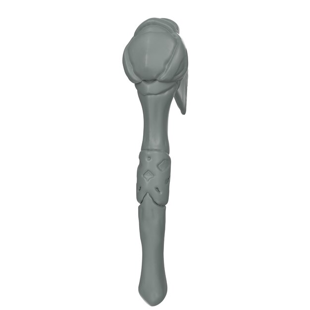 A grey stone head stick with the word war on it.