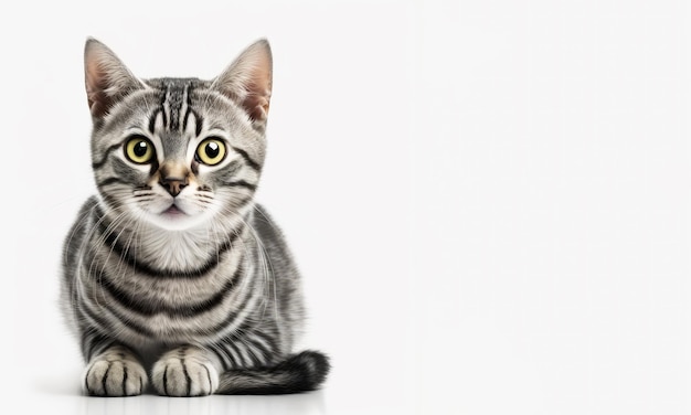 Grey and white striped tabby cat sitting on the floor Generative AI