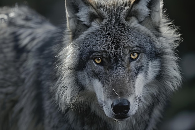 グレイ・ウルフ・カニス・ルパス (Grey Wolf Canis lupus with One Ear Back) 捕の動物