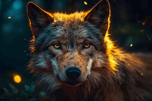 Grey Wolf Portrait captive animal Neural network AI generated