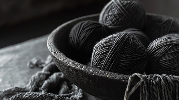 Photo grey yarn balls in a bowl