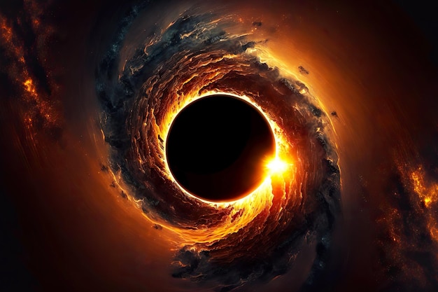 Grey yellow spiral circle in sky from black hole singularity