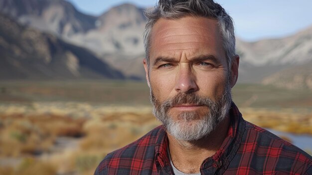 Photo greyhaired man in plaid shirt