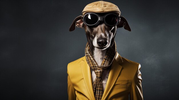 Photo a greyhound in racing drivers outfit ar background