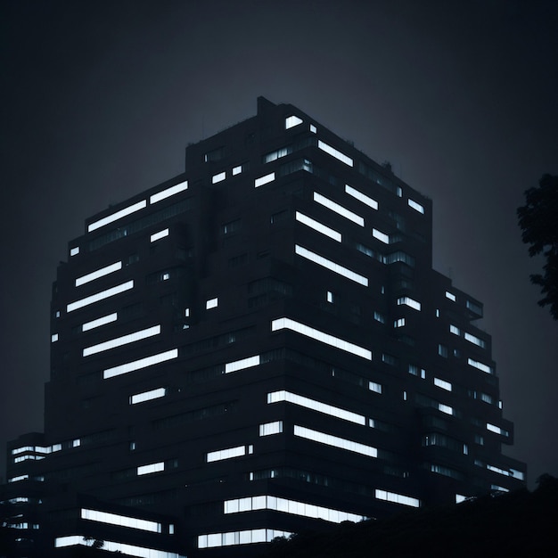 Greyscale of modern architecture under the lights