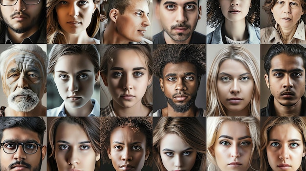 Сеть из 15 различных лиц людей разных возрастов рас и этнических групп