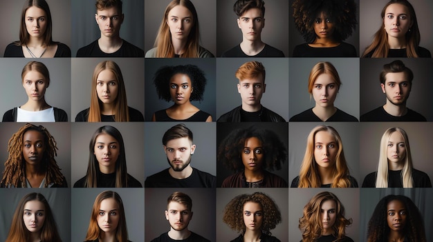 15 種類の顔のグリッド 異なる民族と年齢の人々