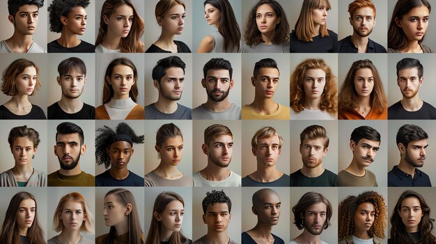 A grid of 30 different peoples headshots The people are all different ethnicities and ages