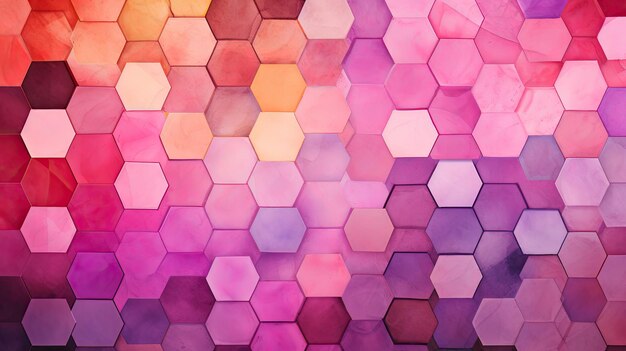 A grid of hexagons in shades of pink and purple