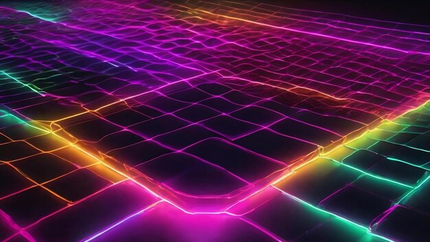 Grid neon color mesh light effect abstract wave 3d illustration