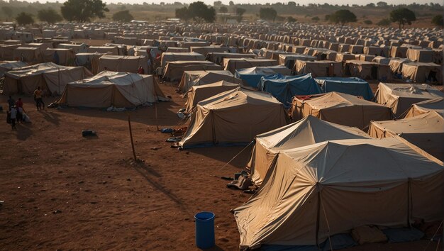 Photo a grid of tents in a refugee camp each one a home for those seeking safety