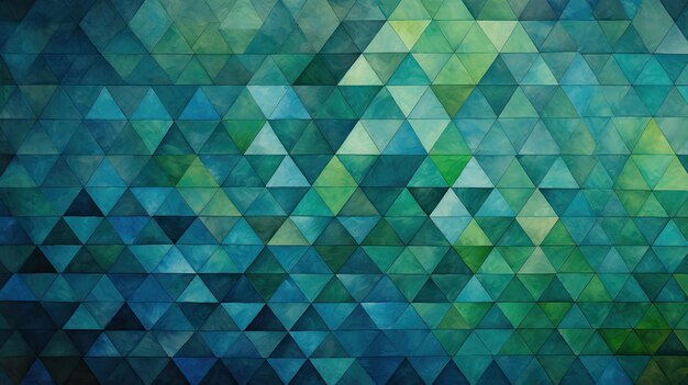 Photo a grid of triangles in shades of green and blue