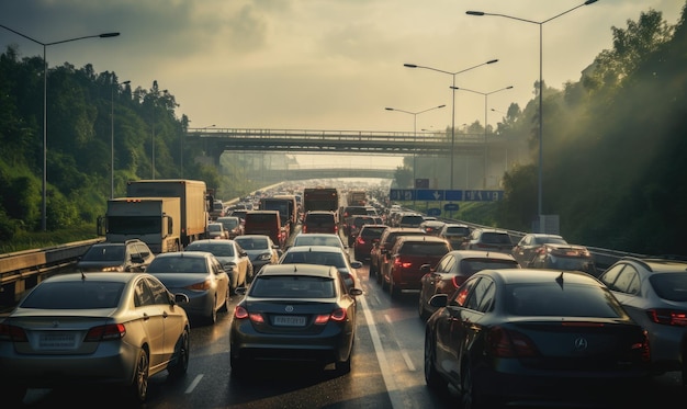 Gridlock gripped the highway as a relentless traffic jam brought all movement to a halt