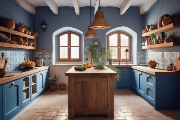 Griekenland blauwe keuken voedsel thuis zomer Generate Ai