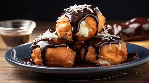 Foto griekse donuts met chocoladesaus