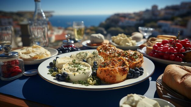 Foto griekse gastronomie traditionele gerechten feta yoghurt tzatziki moussaka griekse salade en vis