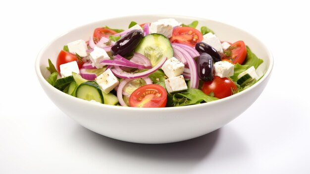 Griekse salade met olijven feta en rode uien