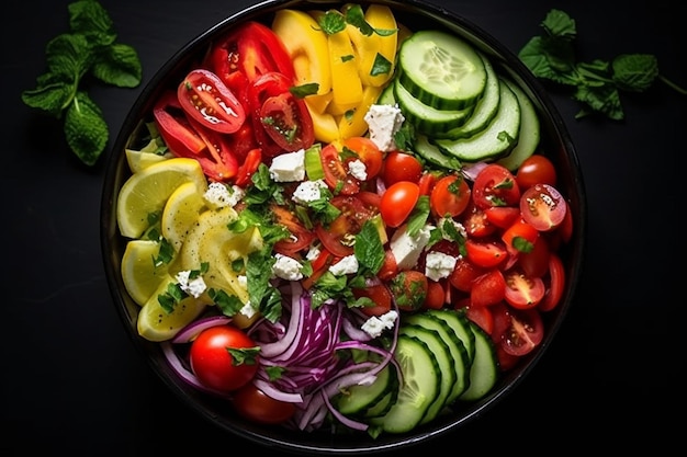 Griekse salade van boven Een culinaire foto