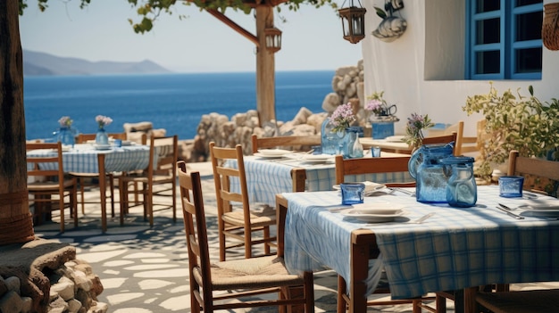 Griekse Taverna aan zee met gegrilde octopus