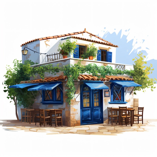 Griekse taverne clipart geïsoleerd op witte achtergrond