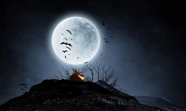 Griezelig en eng Halloween-beeld. Gemengde media