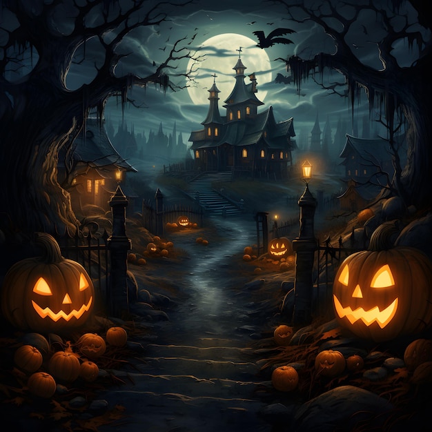 griezelige halloween-pompoenachtergrond met halloween-elementen
