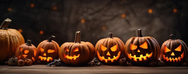 Griezelige Halloween-pompoenen copyspace Enge Halloween-nacht Generatieve ai