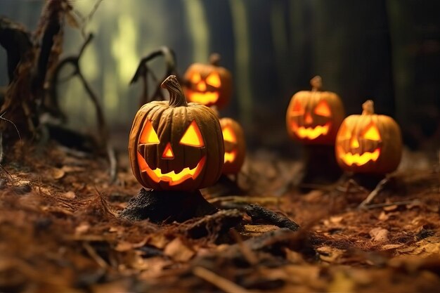 Griezelige Halloween pompoenen met gloeiend licht