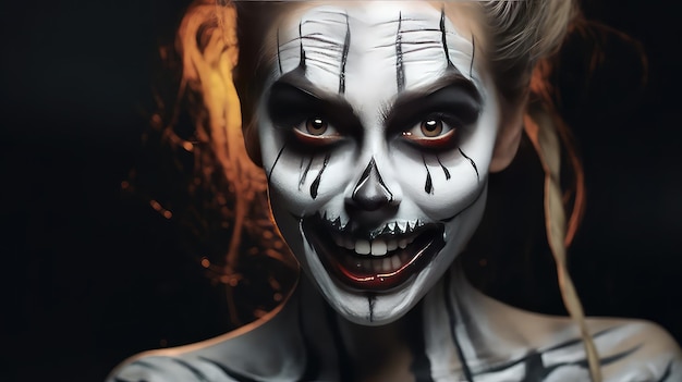 Foto griezelige vrouwelijke make-up voor halloween close-up portret