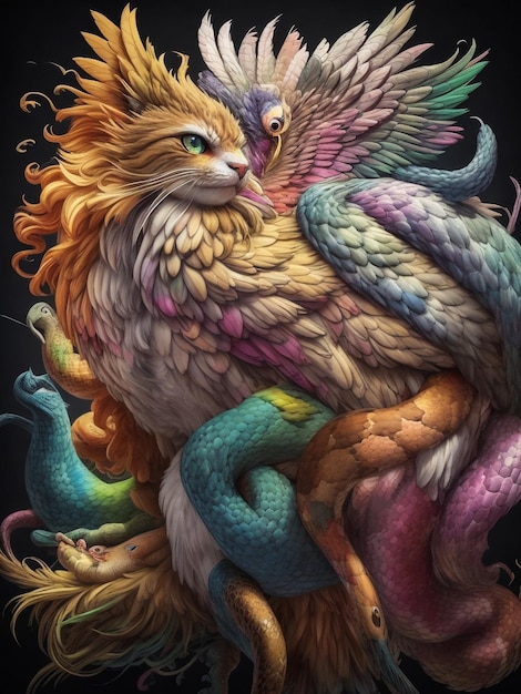A griffin mixed out of a proud cat a strong bir