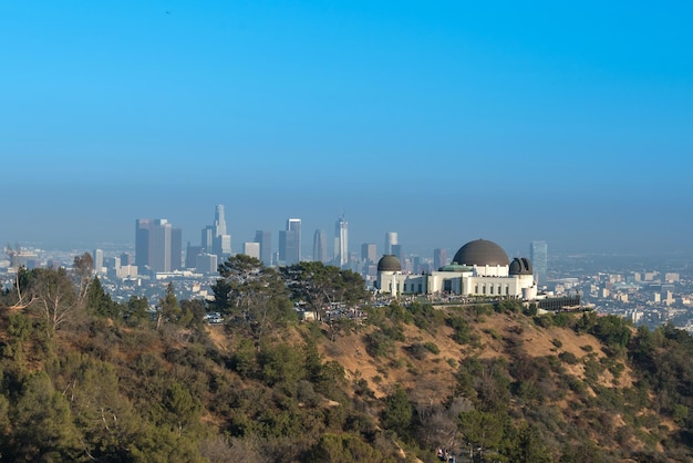 Griffith Observatory and downtown Los Angeles in CA