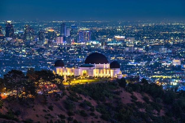 Griffith observatory and los angeles skyline at night