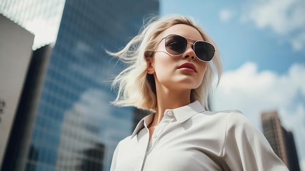 Grijp een kans en kijk nooit meer achterom Zelfverzekerde jonge zakenvrouw die haar oog aanpast Generatieve AI