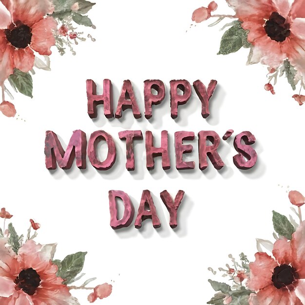 Grijs roze aquarel Happy Mothers Day 3d render typografie illustratie