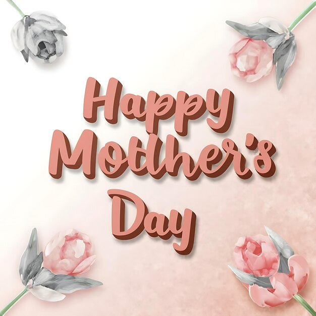 Grijs roze aquarel Happy Mothers Day 3d render typografie illustratie